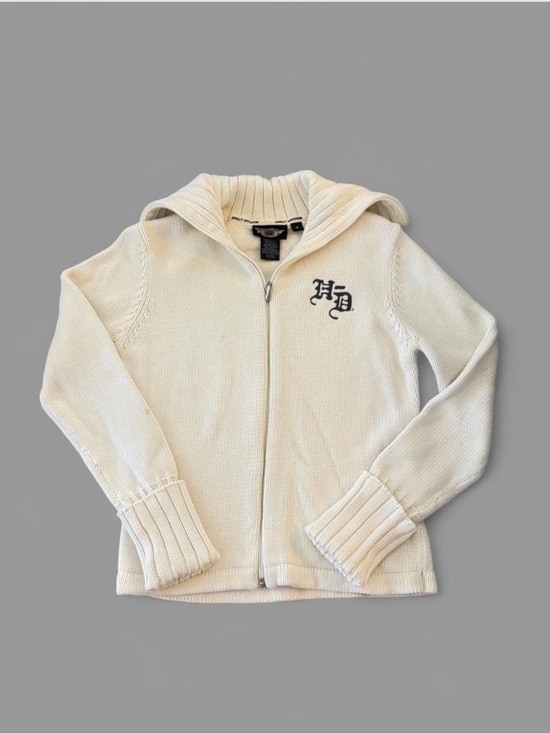 Harley-Davidson Sweaters - Vintage Harley Davidson Knit Zip Up Sweater in Cream